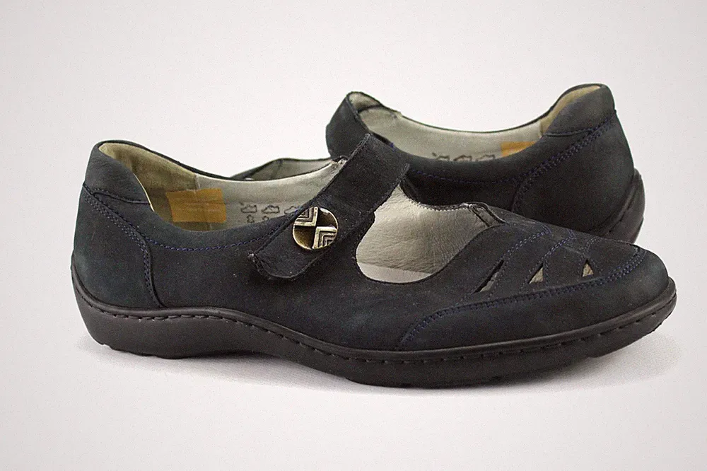 Waldläufer Gr.42,5 Uk.8,5 Damen Komfort Balleinas Slipper Loafers Navy M 699