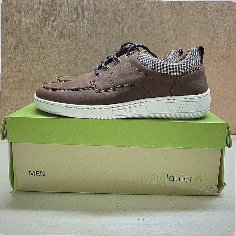 Waldläufer Herren Schuhe Turnschuhe Braun Leder Weite Passform H Schnürschuhe Uk Größe 7 Neu
