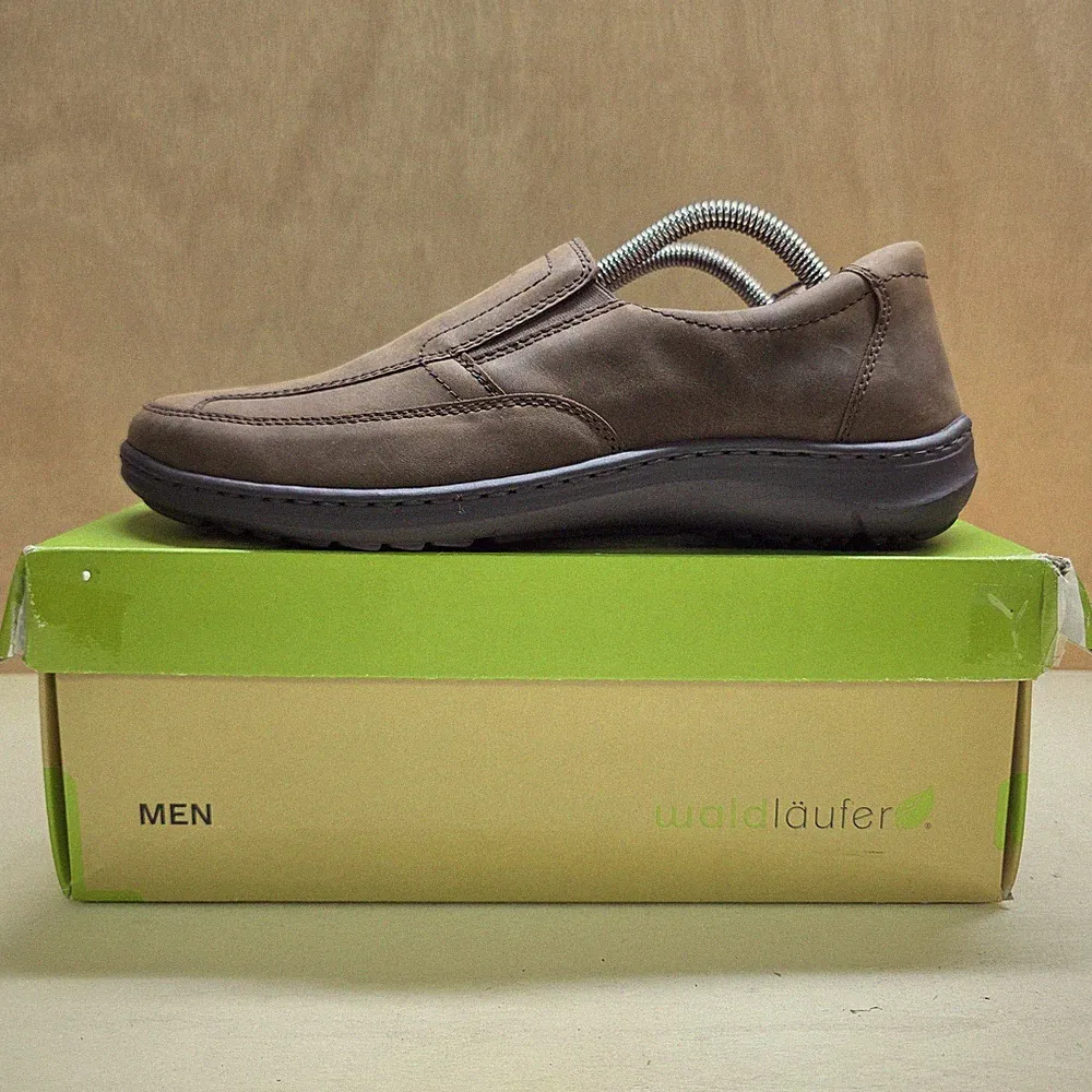Waldläufer Herrenschuhe Braun Leder Slipper Weite Passform UK Größe 8,5 Neu im Karton