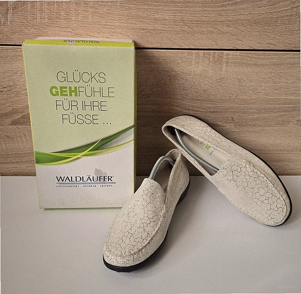 Waldläufer Leder Loafer Slipper Mokassins Halbschuhe Weiß, Silber Gr. 7 = 40 – 4