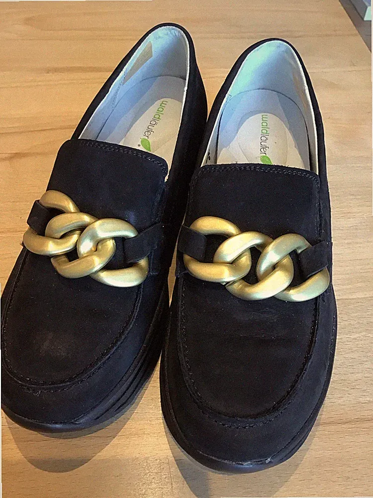 Waldläufer Schuhe Loafer Gr 37,5 (4,5)Slipper Velourleder Schwarz Weite H NEU