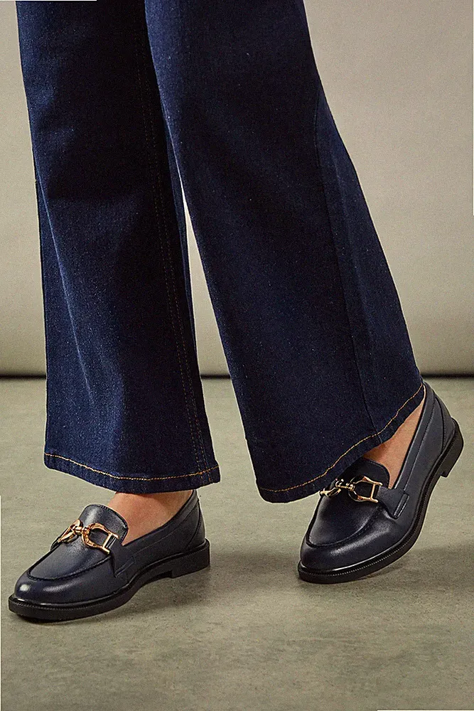 Wallis Damen Halbschuhe marineblau Metall Trense Detail flacher Absatz bequeme Passform