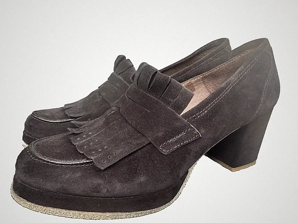 Weekend Max Mara Trotteur Loafer Plateau Pumps 41 Suede Leather New Black