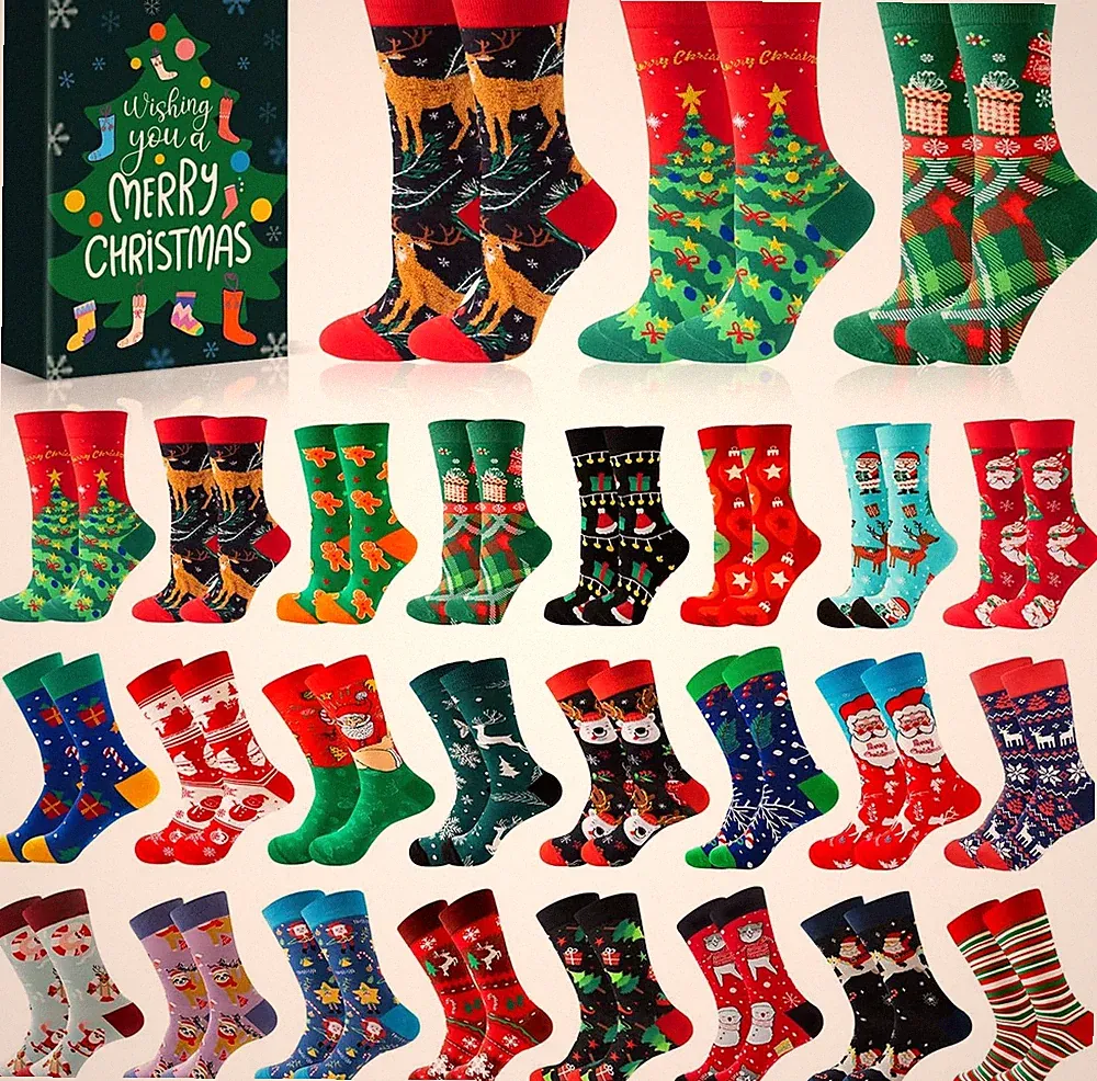 Weihnachtssocken 24 Stück Größe 38-44 Männer Frauen Adventskalender Geschenk
