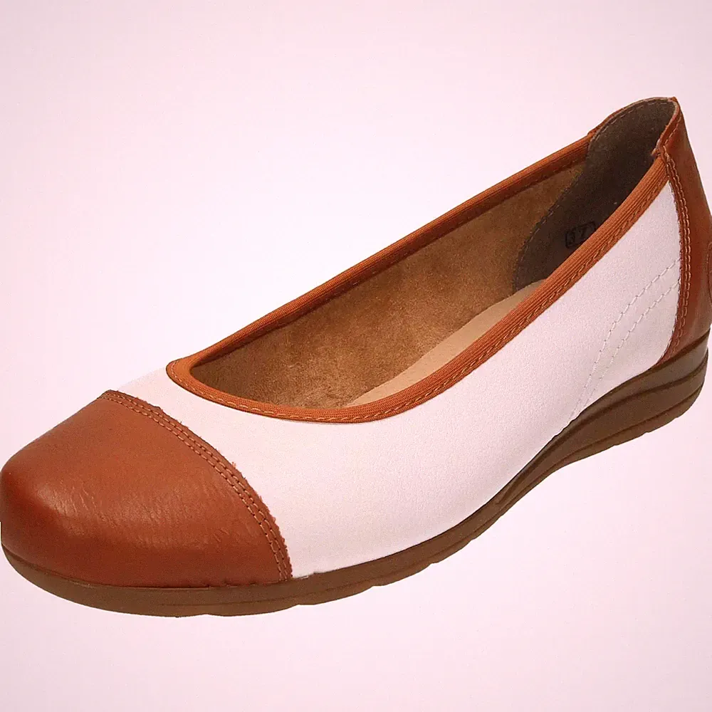 Weiß Braun Leder Flache Schuhe Slipper Ballerinas L9351-81 Loafer Bequem