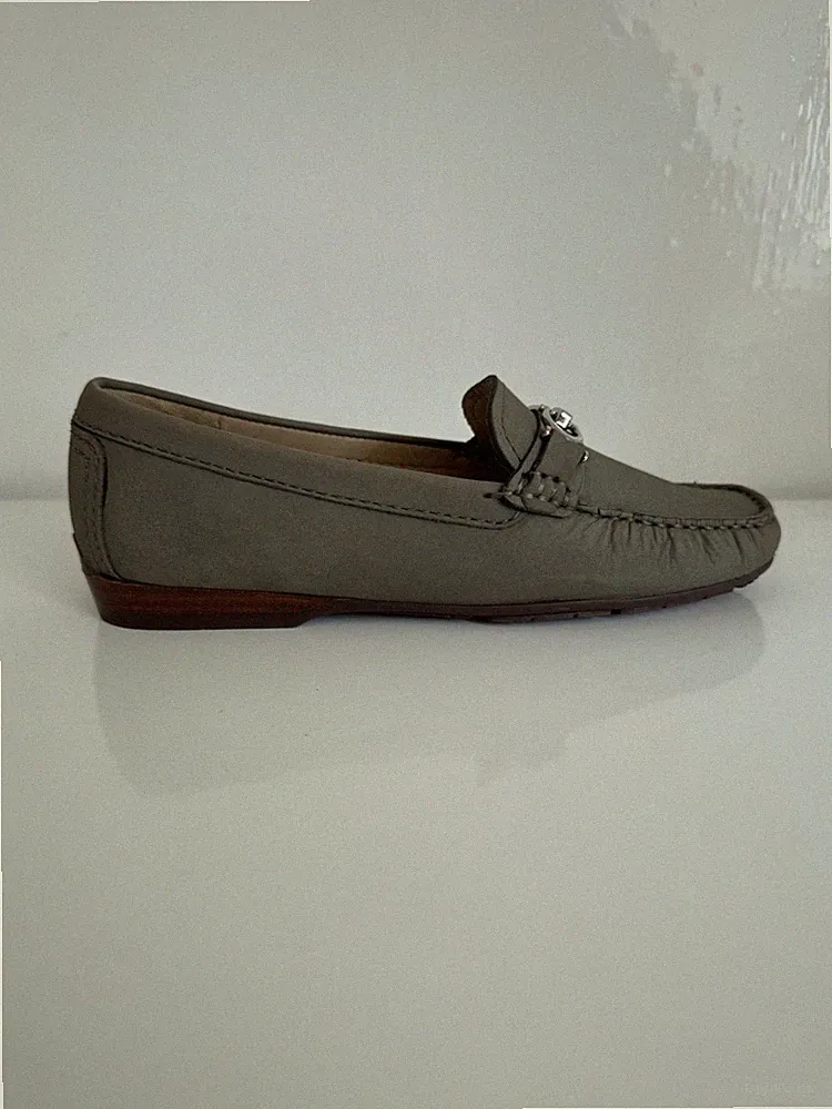 Wirth Damen Leder Mokassin Loafer Slipper Graugrün Gr. 37.5 UK 4.5 Neu