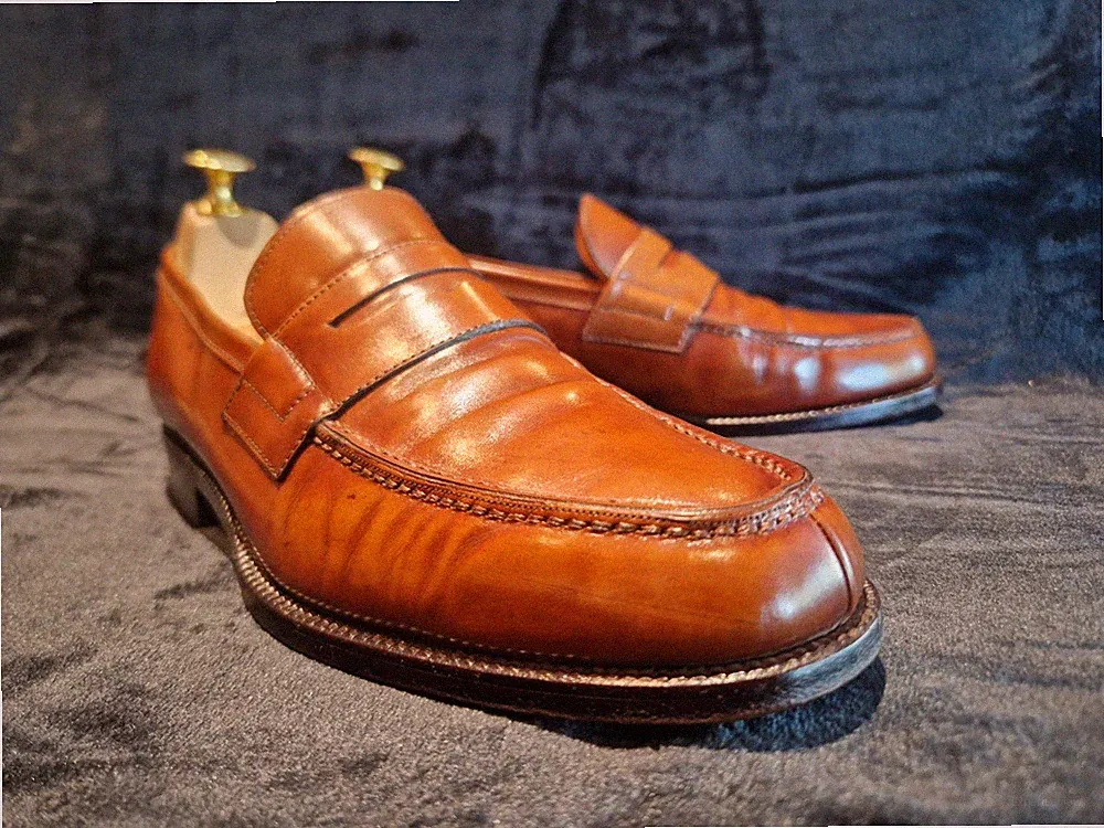 Yanko Halbschuhe Cognac patiniert Leder - Penny Loafer - EU 40,5/41 - genäht Goodyear