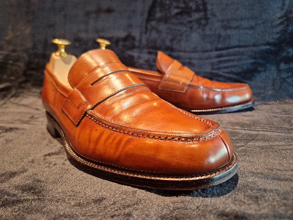 Yanko Halbschuhe Cognac patiniert Leder - Penny Loafer - EU 40,5/41 - genäht Goodyear