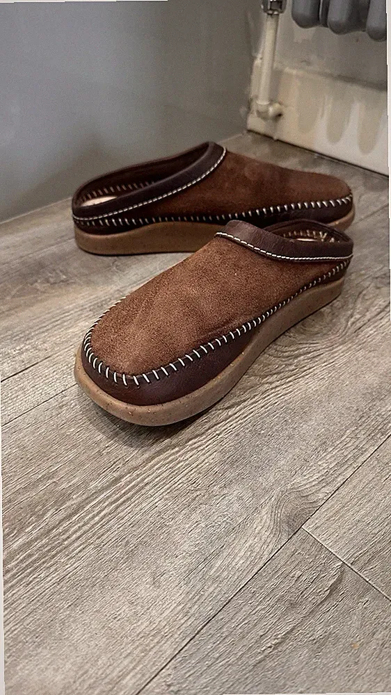 Yogi Herren Schuhe Pantoletten dunkelbraun Wildleder Slipper