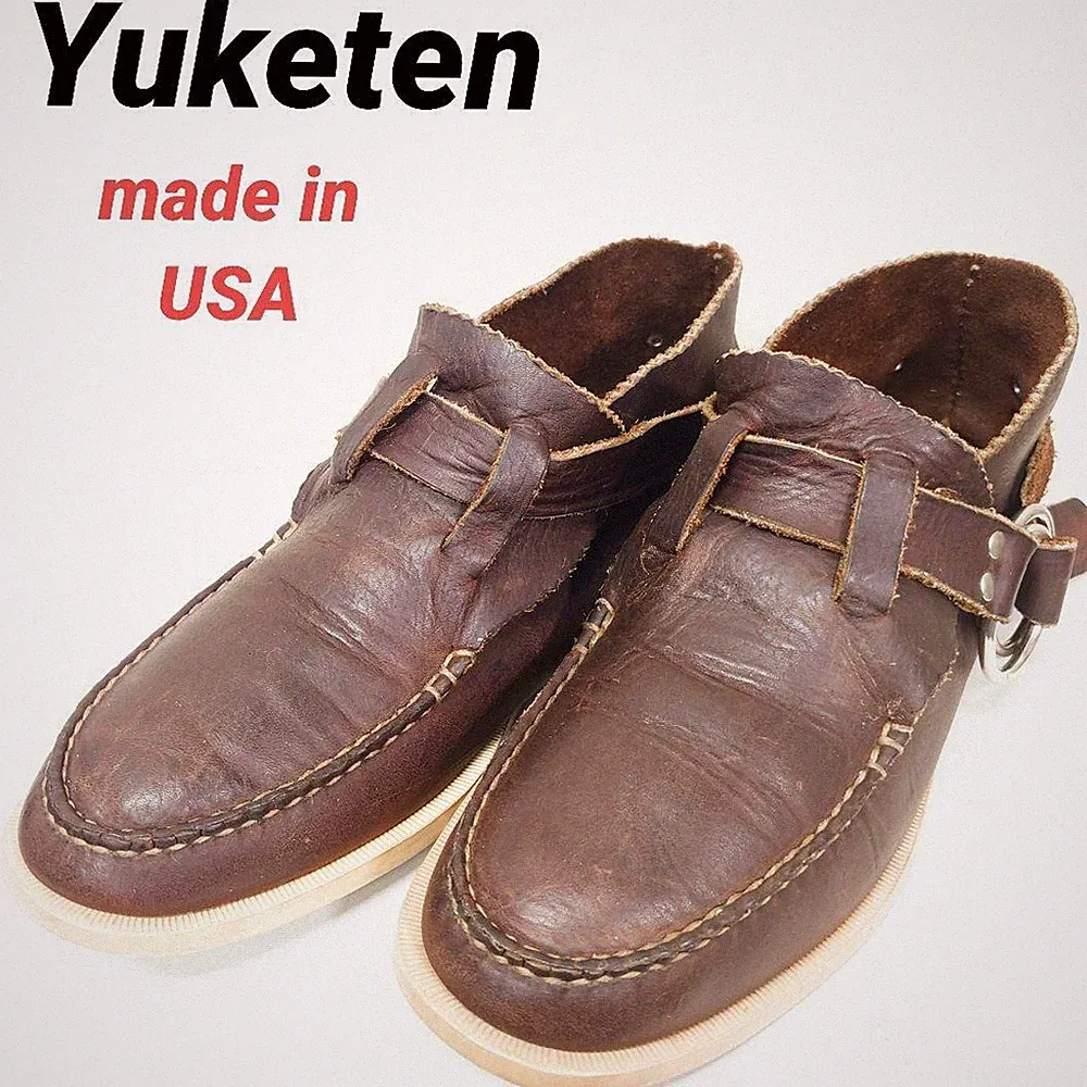 Yuketen Hergestellt in den USA Leder Mokassin Ring Stiefel US9,5 Braun Handge...