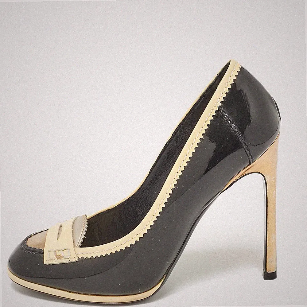 Yves Saint Laurent Schwarz Gelb Lackleder Loafer Pumps Größe 37