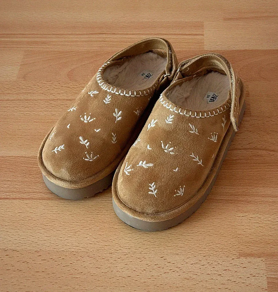 ZARA Damen/Mädchen Pantoletten Loafer Slipper Schuhe mit Fell ⭐️34/35⭐️NEU!