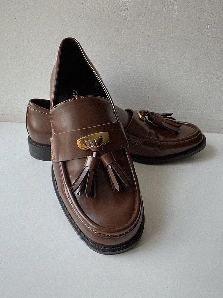 Zara Kunst Leder Loafer Halb Schuhe Braun Gr. 39 Neu
