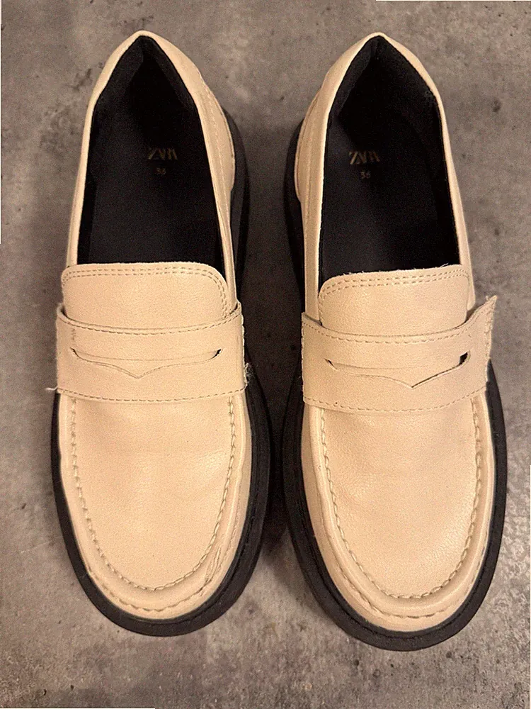 ZARA Loafer Slipper Halbschuhe Beige/Schwarz Slip-On Synthetik EU 36