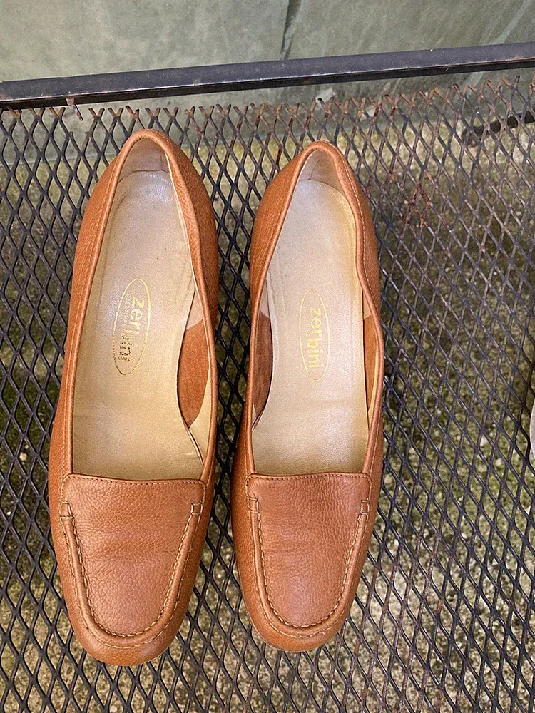 ZERBINI Damen Halbschuhe Leder gehämmert Cognac Gr. 37,5 Made in Italy